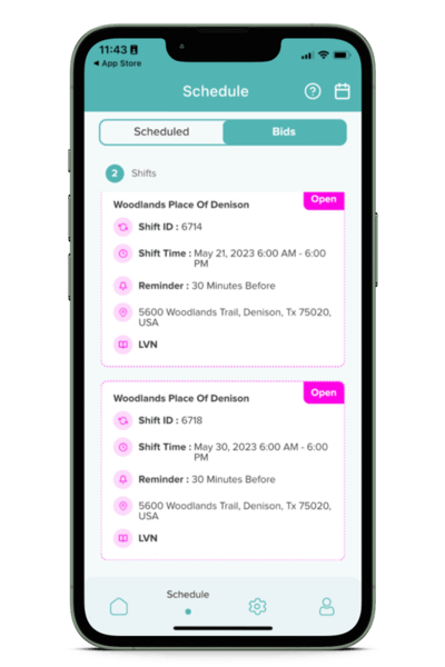 Bidding on Shifts iPhone Mockups for Training_Pending BId Screen for Recurring Shifts